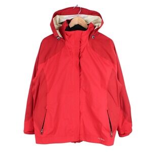 L.L. Bean Womens Hooded Fleece Lined Parka Jacket Red Full Zip Size XL